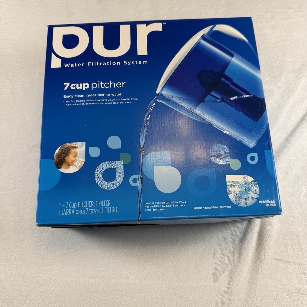 PUR 7 Cup Water Filtration Pitcher CR-6000 New Open Box Complete w/ Filter